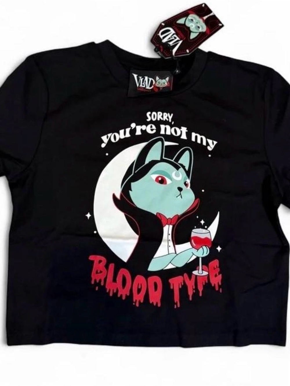 BNWT Killstar Black Crop Top with Mint Vampurrr Cat Graphic